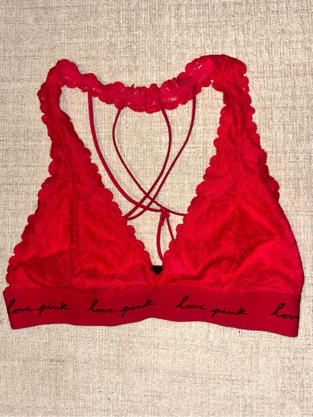Victoria’s Secret PINK Red Lace Racerback Strap Bralette XS Layering Sports Bra